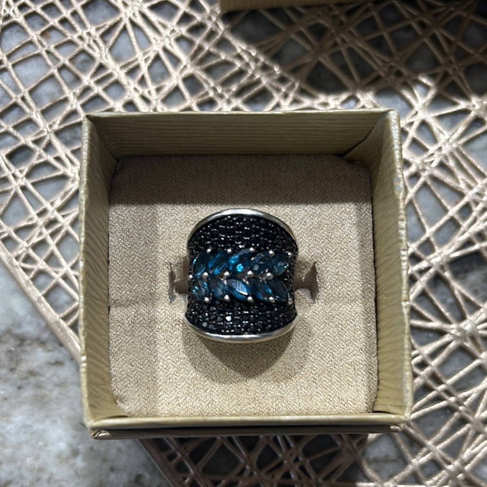 Bold Black and Blue Statement Ring with Sparkling Stones